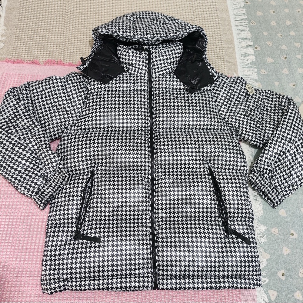 Moncler Black-and-White Houndstooth Hooded Puffer - Picture 1 of 7